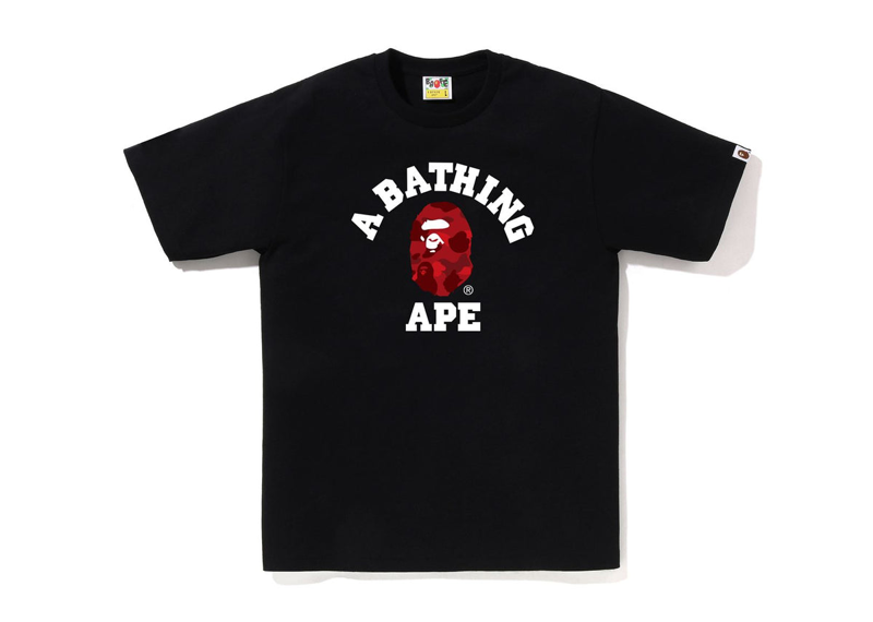 A Bathing Ape Men Black Color Camo College Tee Red-Bape-pikastore.cz
