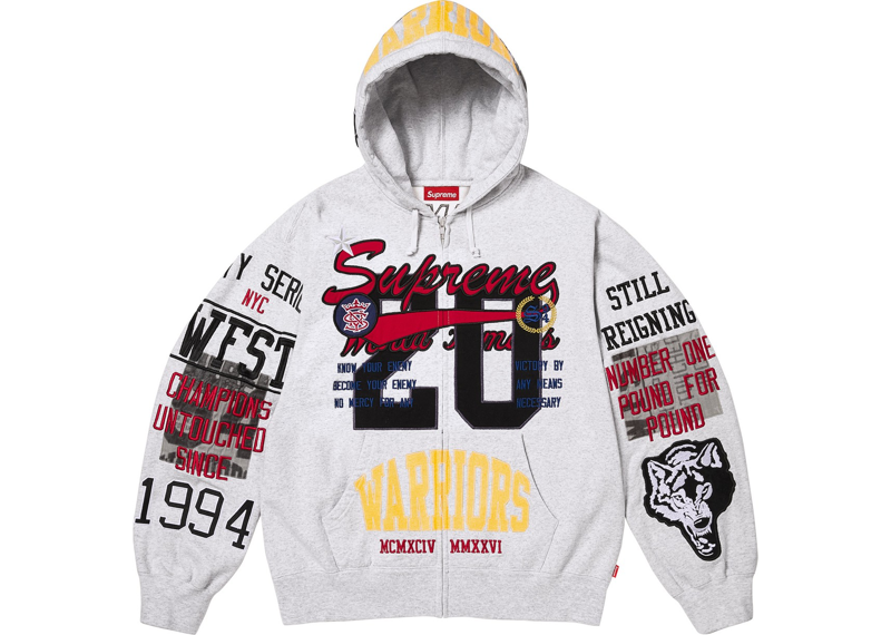 Supreme Warriors Applique Zip Up Hooded Sweatshirt grey
