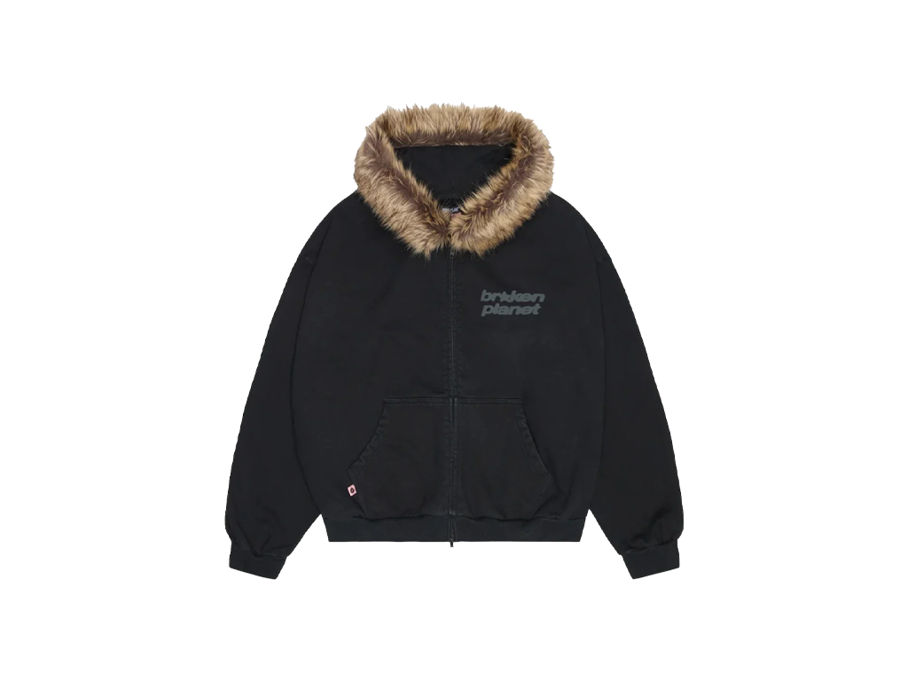 Broken Planet Star Logo Fur Zip-Up Hoodie Midnight Black-Broken Planet-pikastore.cz