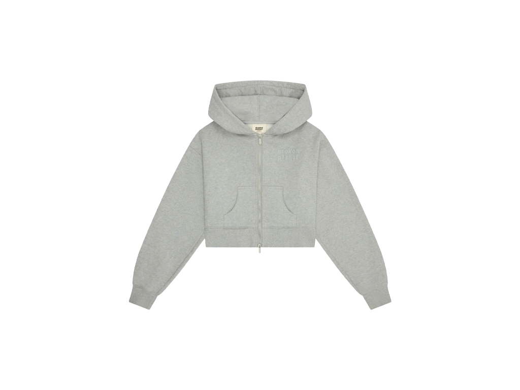 Broken Planet Women's Basics Cropped Zip-Up Hoodie Heather Grey-Broken Planet-pikastore.cz