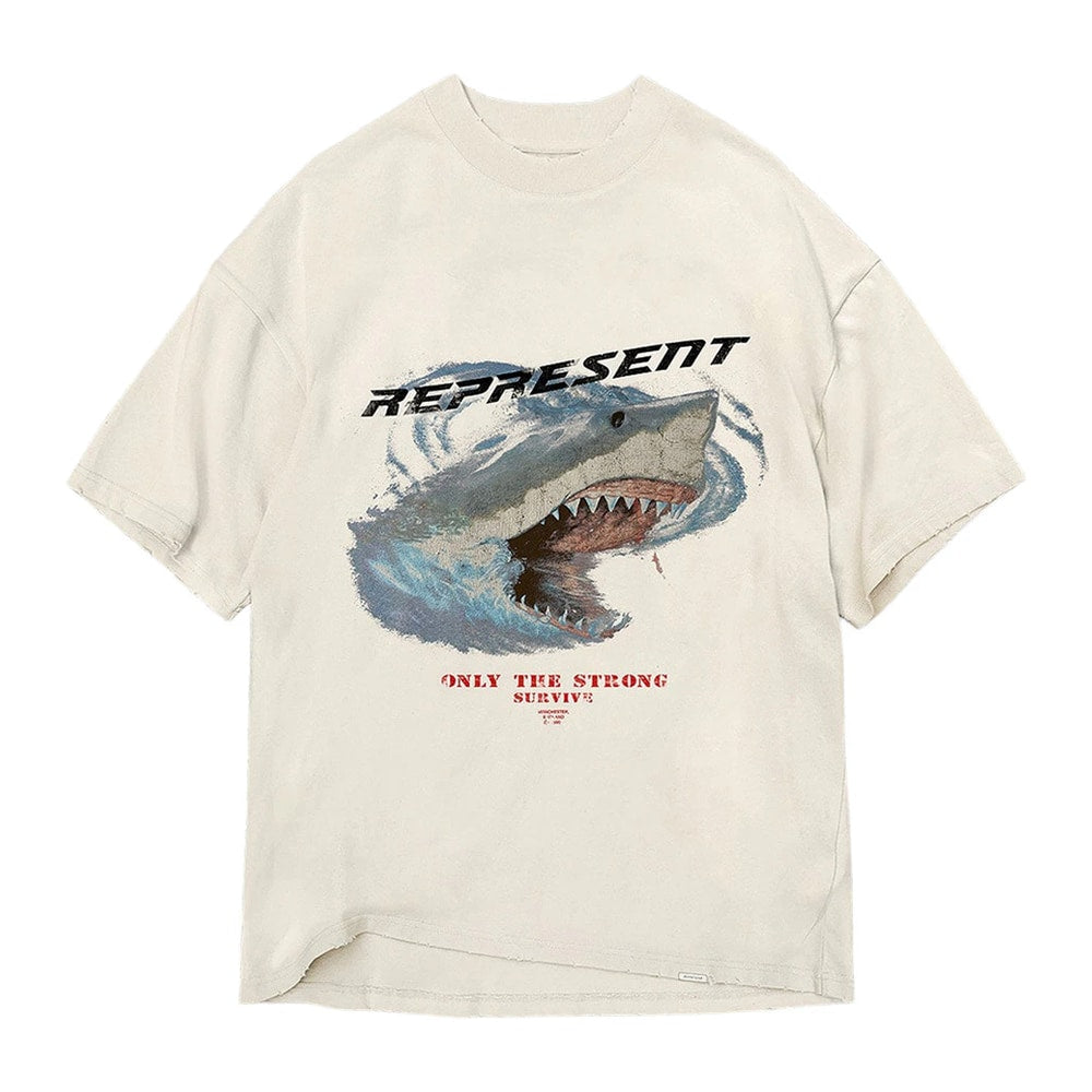Represent Only The Strong Survive Shark T-Shirt Vintage White – t-paita