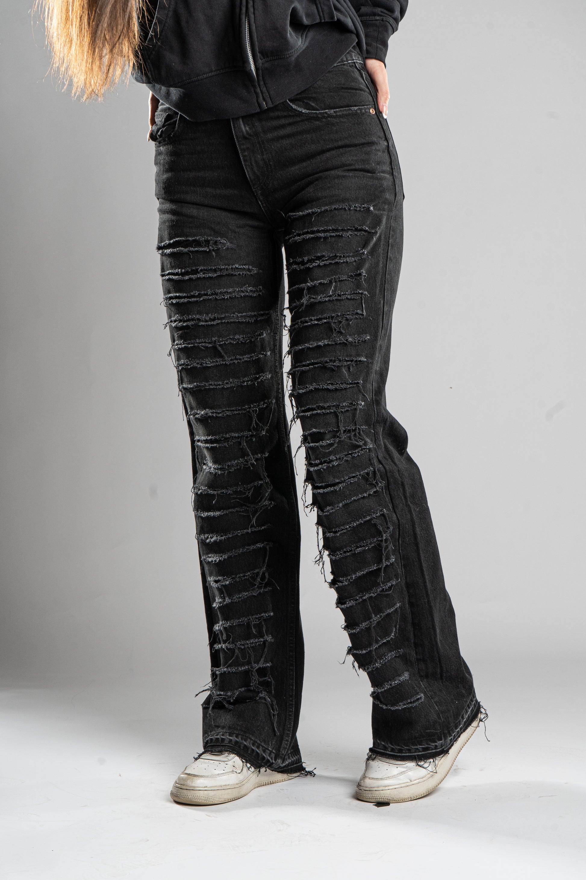 Custom WMNS Distressed Black Jeans-Kalhoty-Custompantsprg-pikastore.cz