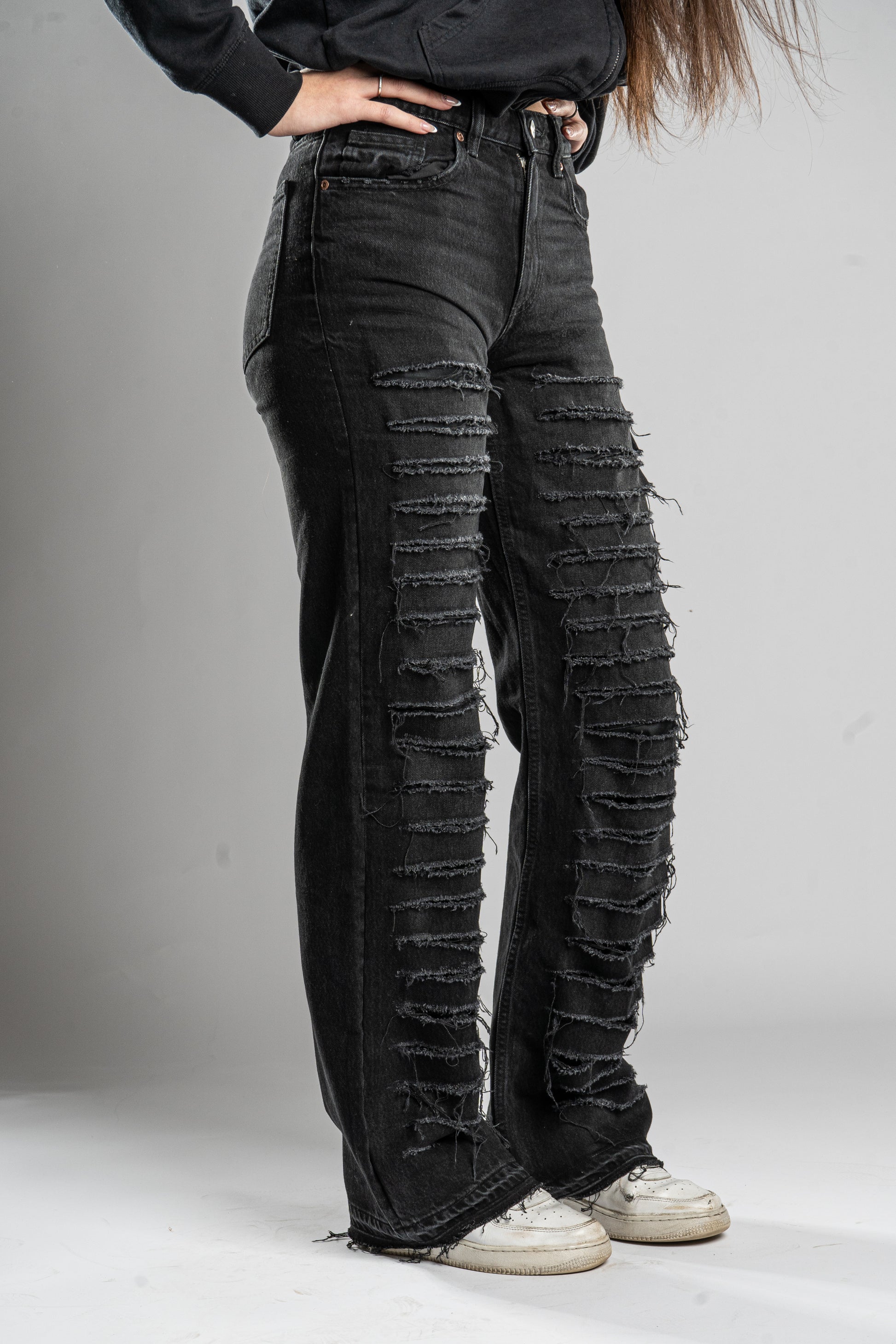 Custom WMNS Distressed Black Jeans-Kalhoty-Custompantsprg-pikastore.cz