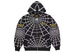 Supreme Vanson Leathers Spider-Man Zip Up Hooded Sweatshirt Black