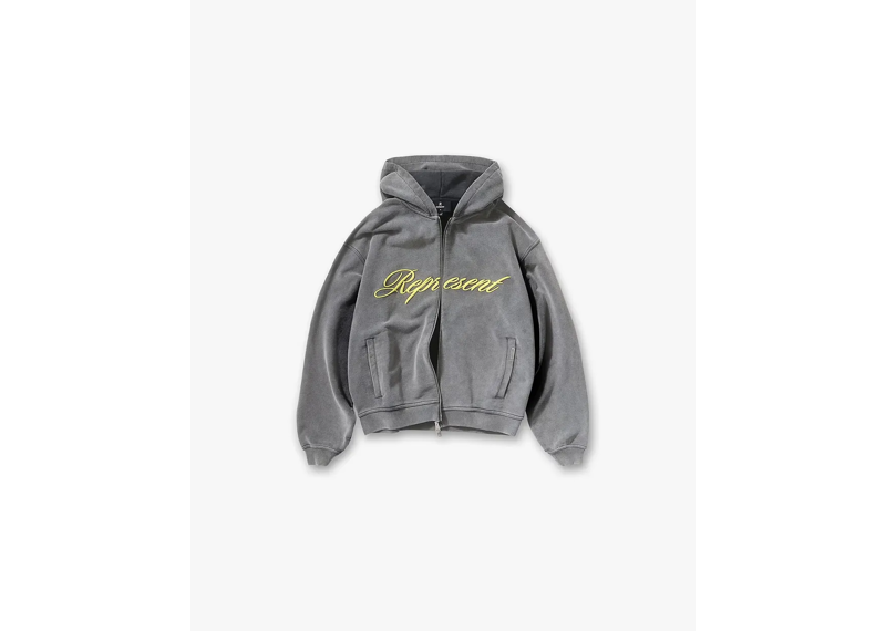 Represent Script Logo Zip Hoodie Vintage Grey-Represent-pikastore.cz