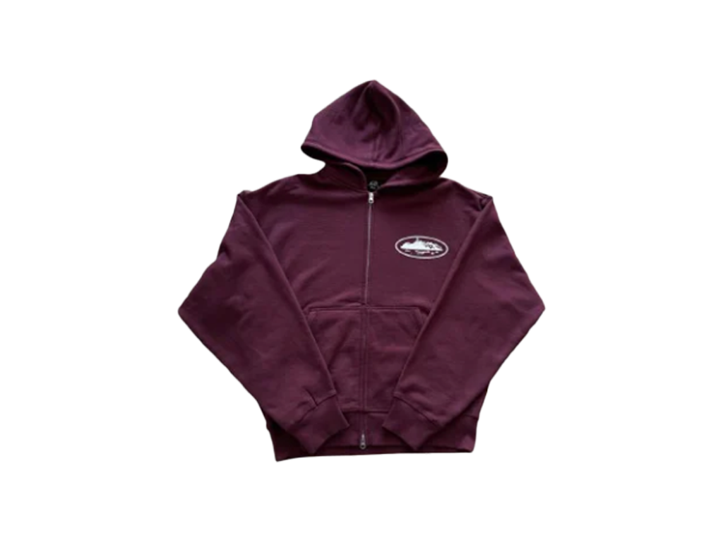 Corteiz Island Puff Print Zip Hoodie Burgundy-Corteiz-pikastore.cz