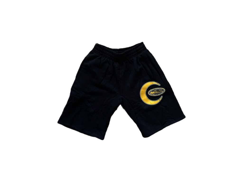 Corteiz Crescent Moon Shorts Black Yellow-Corteiz-pikastore.cz