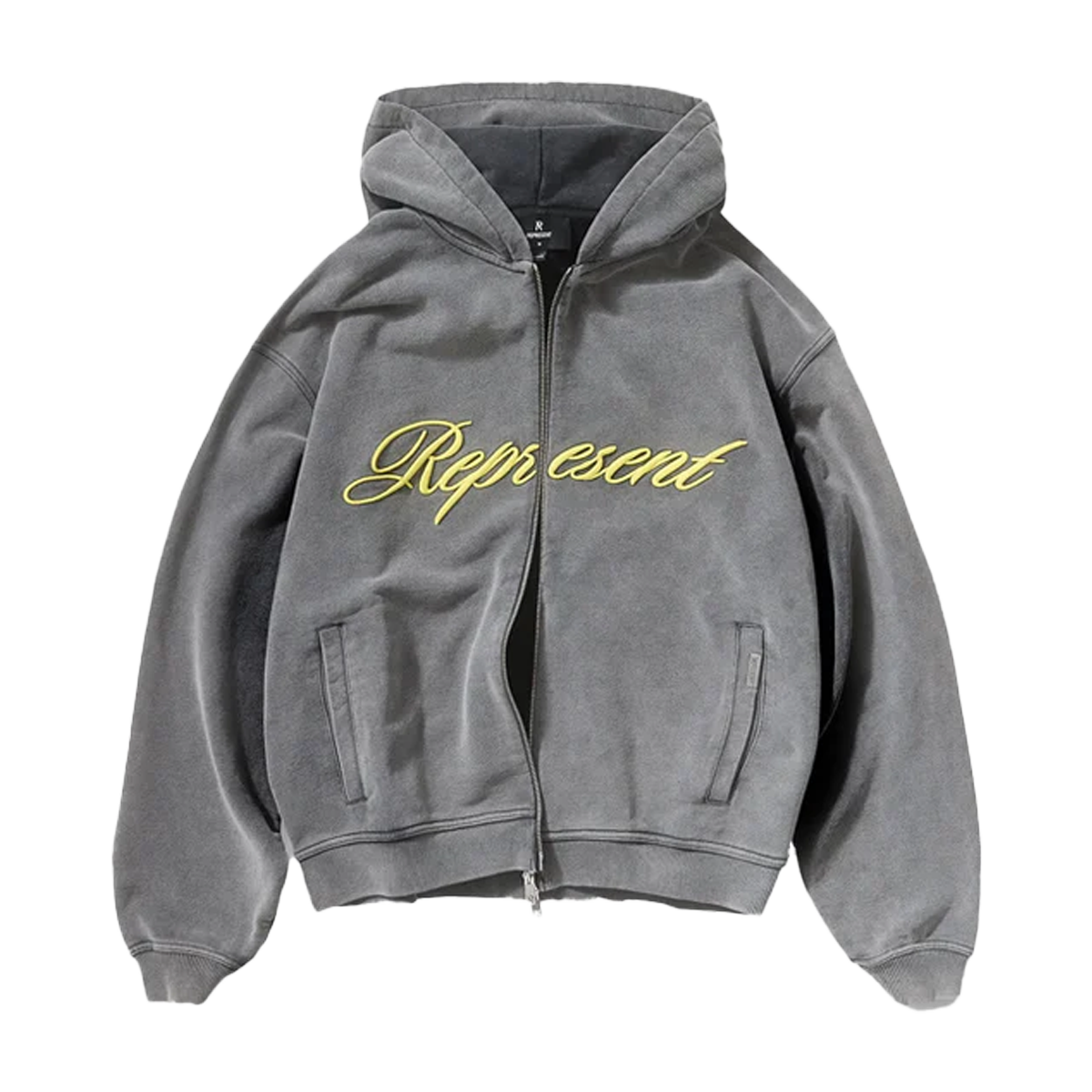 Represent Script Logo Zip Hoodie Vintage Grey-Represent-pikastore.cz