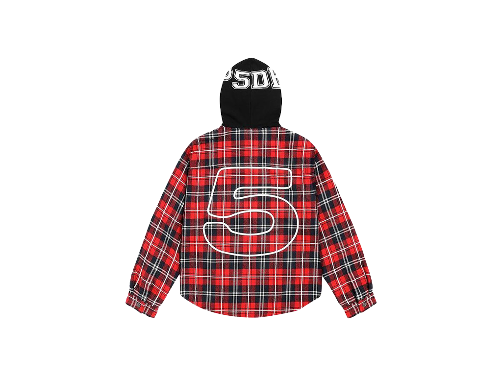 Sp5der Hooded Zip Flannel Shirt Jacket Red Plaid-Sp5der-pikastore.cz