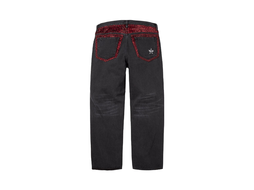 Supreme Leopard Faux Fur Loose Fit Jean Washed Black-Supreme-pikastore.cz