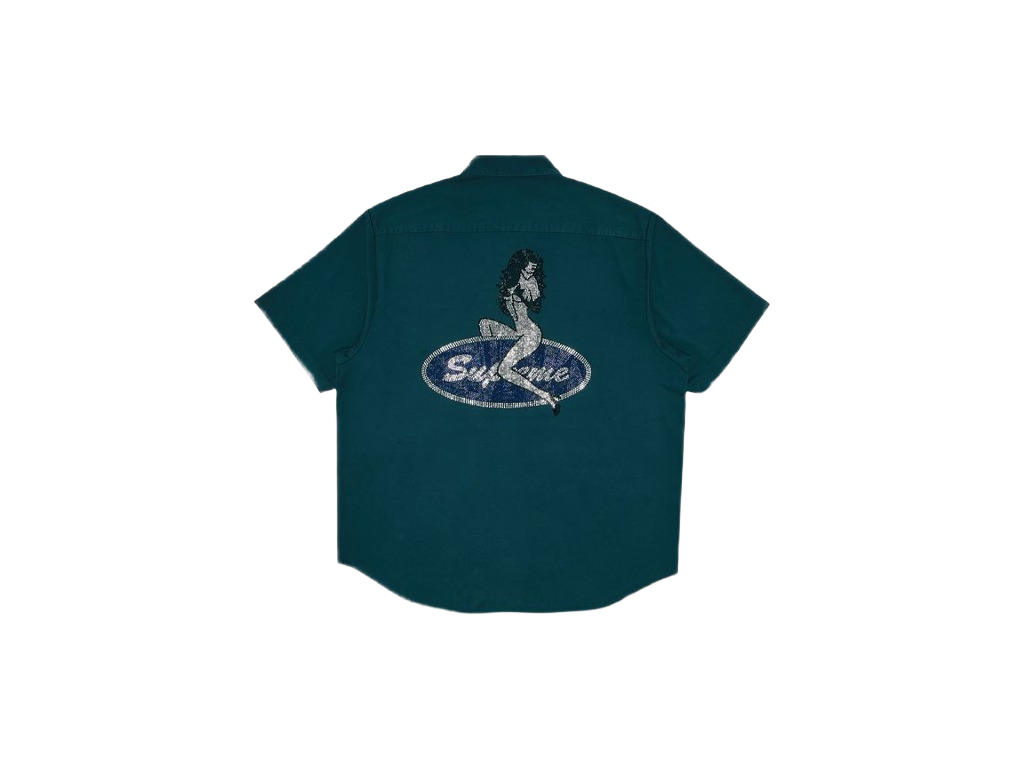 Supreme Rhinestone Pin Up S/S Work Shirt Green-Supreme-pikastore.cz