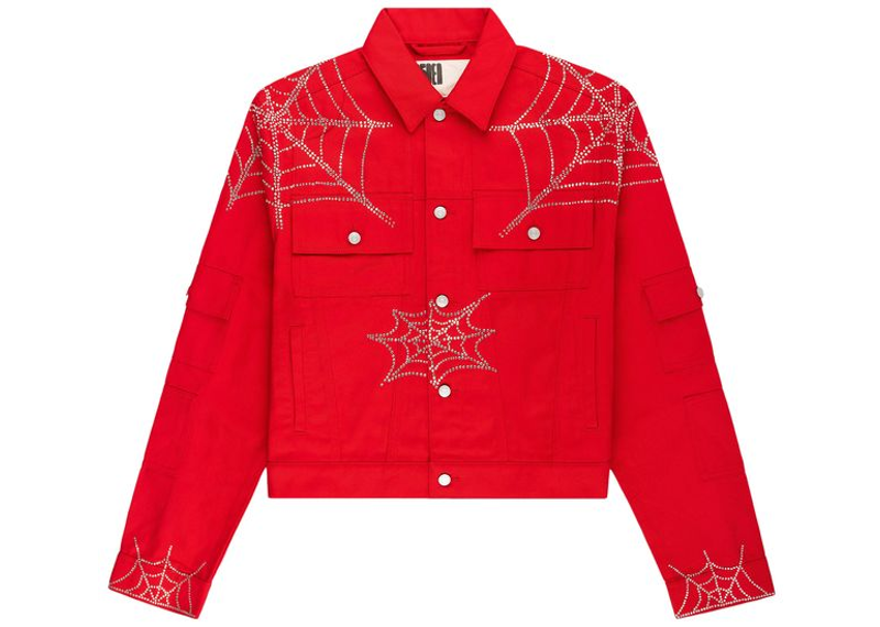 Sp5der Web Denim Cropped Trucker Jacket Red-Sp5der-pikastore.cz