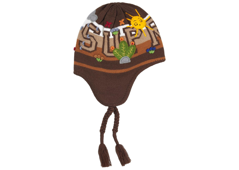 Supreme Felt Applique Earflap Beanie Brown