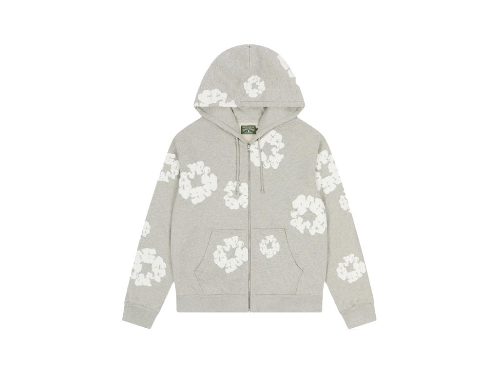 Denim Tears Cotton Wreath Zip Hoodie Grey – mikina, bílá
