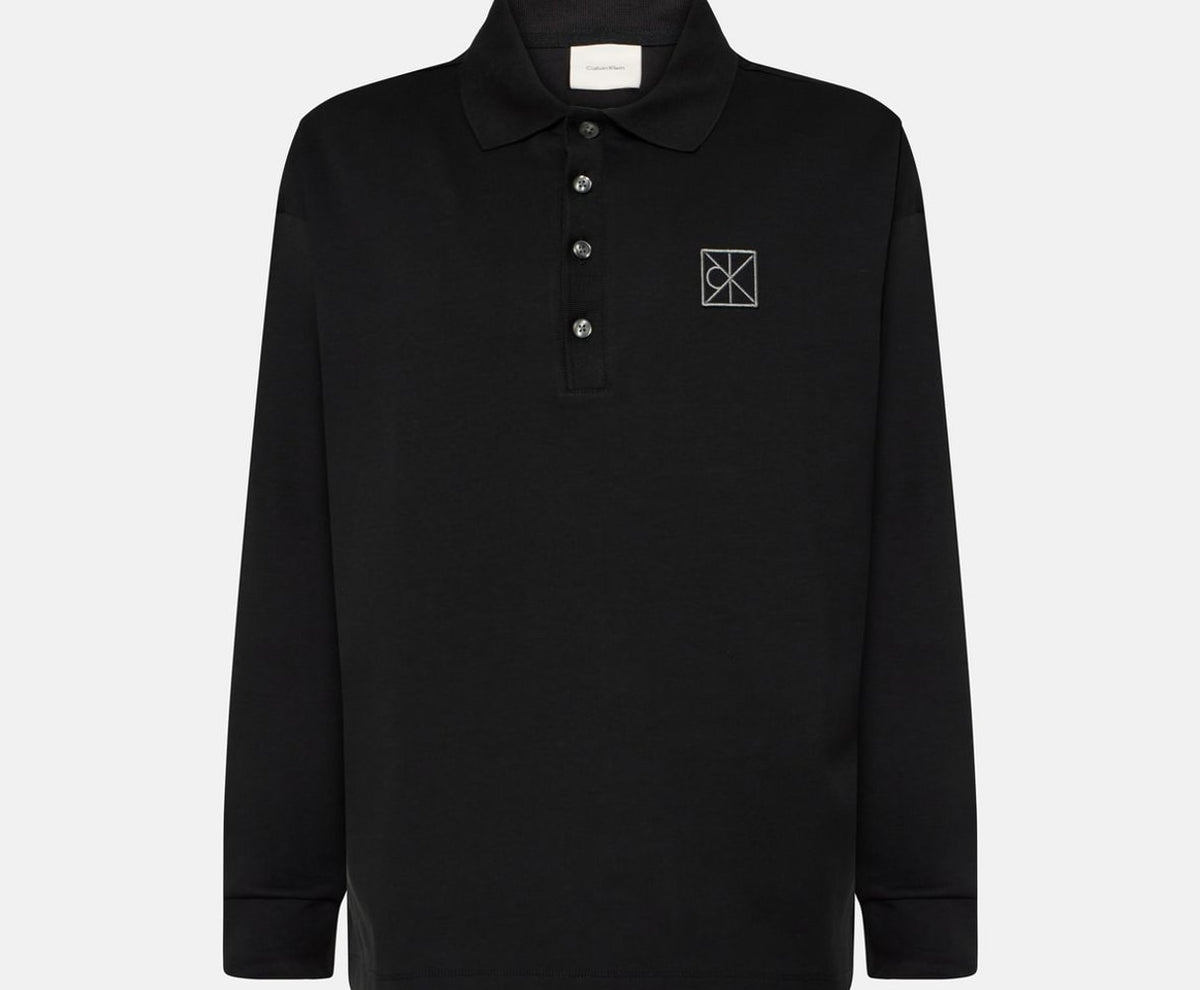 Calvin Klein Long-sleeved polo shirt Double Face Black – Bekleidung, schwarz